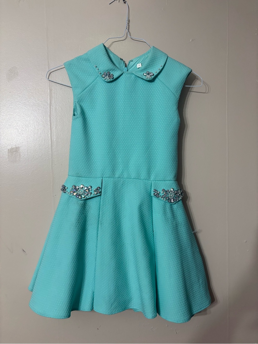 Girls Turquoise Embellished Fit-and-Flare Dress